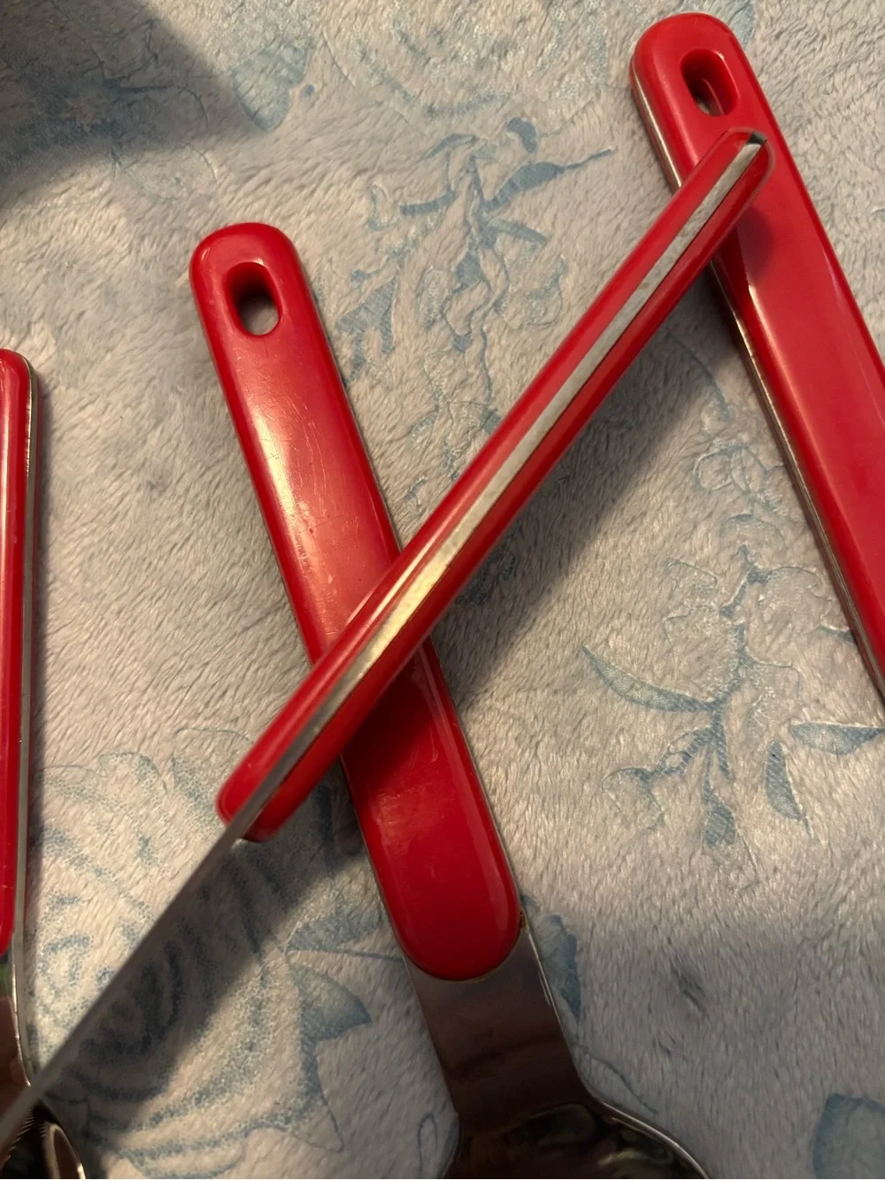 Red Handle Cutlery Set with White Stand - Home Dining-Vintage
